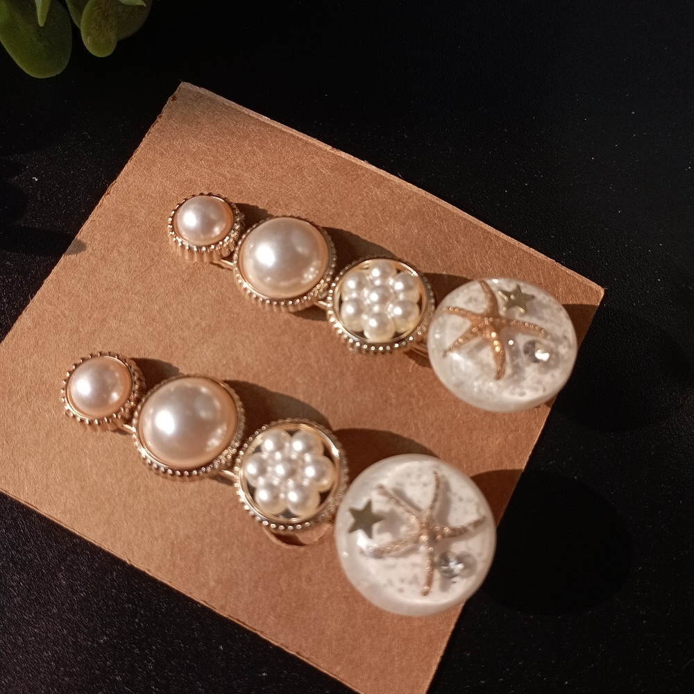 Gold Starfish Romantic Pearlcore Hair Clips - Picture 4 of 13